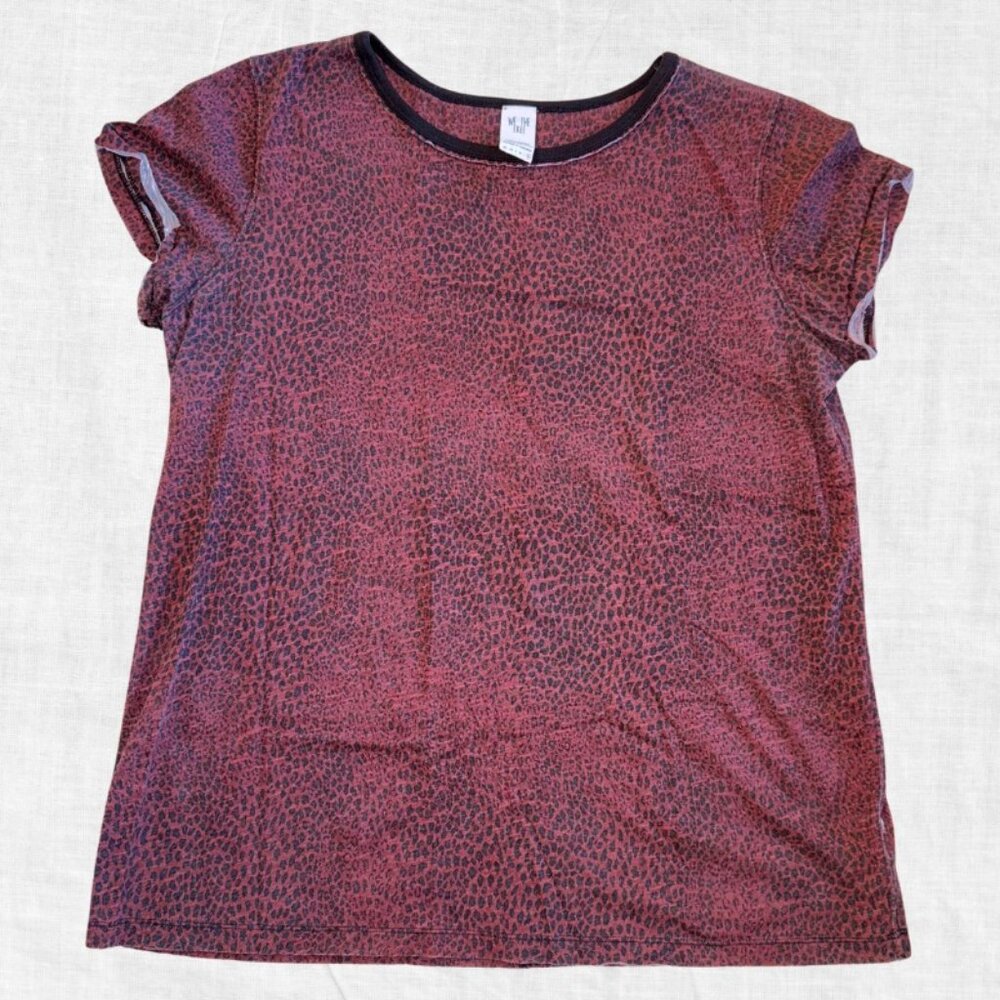 Free People Clare Printed Leopard Tee | Wine Red Animal Print | Size XL